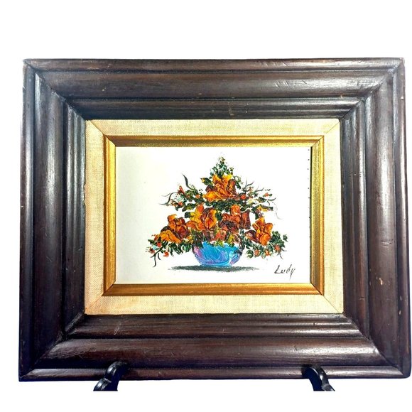 MCM Still Life Original Textured Oil Painting Roses Flowers Floral Arrangement - Picture 4 of 8